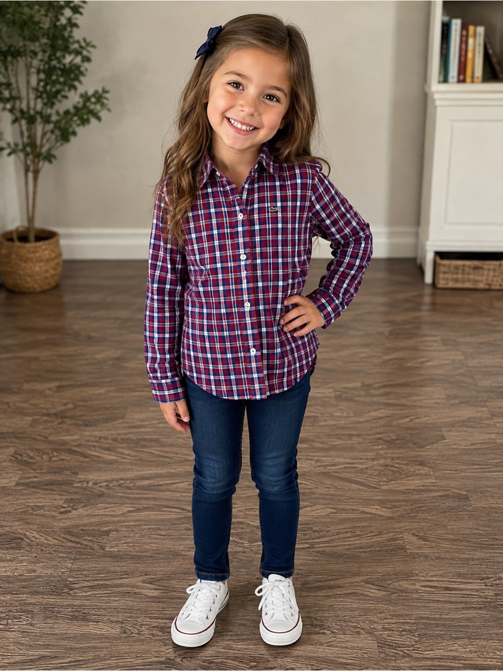 Lacoste Girl’s Red Plaid Button-Down Shirt